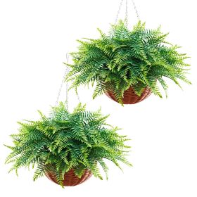 Artificial Ferns, 2 Pcs Fake Hanging Boston Fern Bush Plant with 23 Inch Hanging Length, Plastic Faux Greenery for Indoor and Outdoor Decor, For