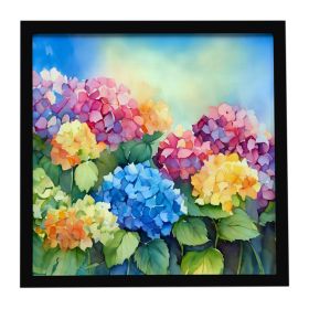 Hydrangeas in Watercolor Framed Metal Print Bathroom, Kitchen, Office, Home Decor Wall Art Ready to Hang, Square, 8X8
