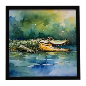 Crocodile Framed Metal Print Bathroom, Kitchen, Office, Home Decor Wall Art Ready to Hang, Square, 8X8