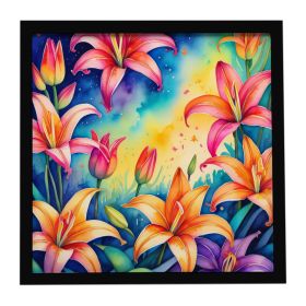 Colorful Lilies Framed Metal Print Bathroom, Kitchen, Office, Home Decor Wall Art Ready to Hang, Square, 8X8