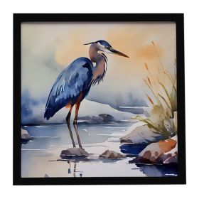 Blue Heron Framed Metal Print Bathroom, Kitchen, Office, Home Decor Wall Art Ready to Hang, Square, 8X8