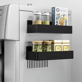 2pcs Multi Purpose Magnetic Plastic Kitchen Shelf Suit, Wall Mounted Durable Condiment Rack (Option: Black)