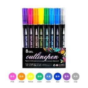 Double Line Outline Pen 24 Color Suit Dream Color Mark Fluorescent Marker (Option: 8 Colors Suit)