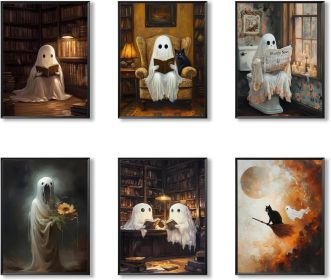 6 Piece Vintage Reading Quote Wall Art Prints, Retro Book Lover Canvas Posters with Inspirational Library Quotes (Color: Specter   16"L x 12"W Unframed)